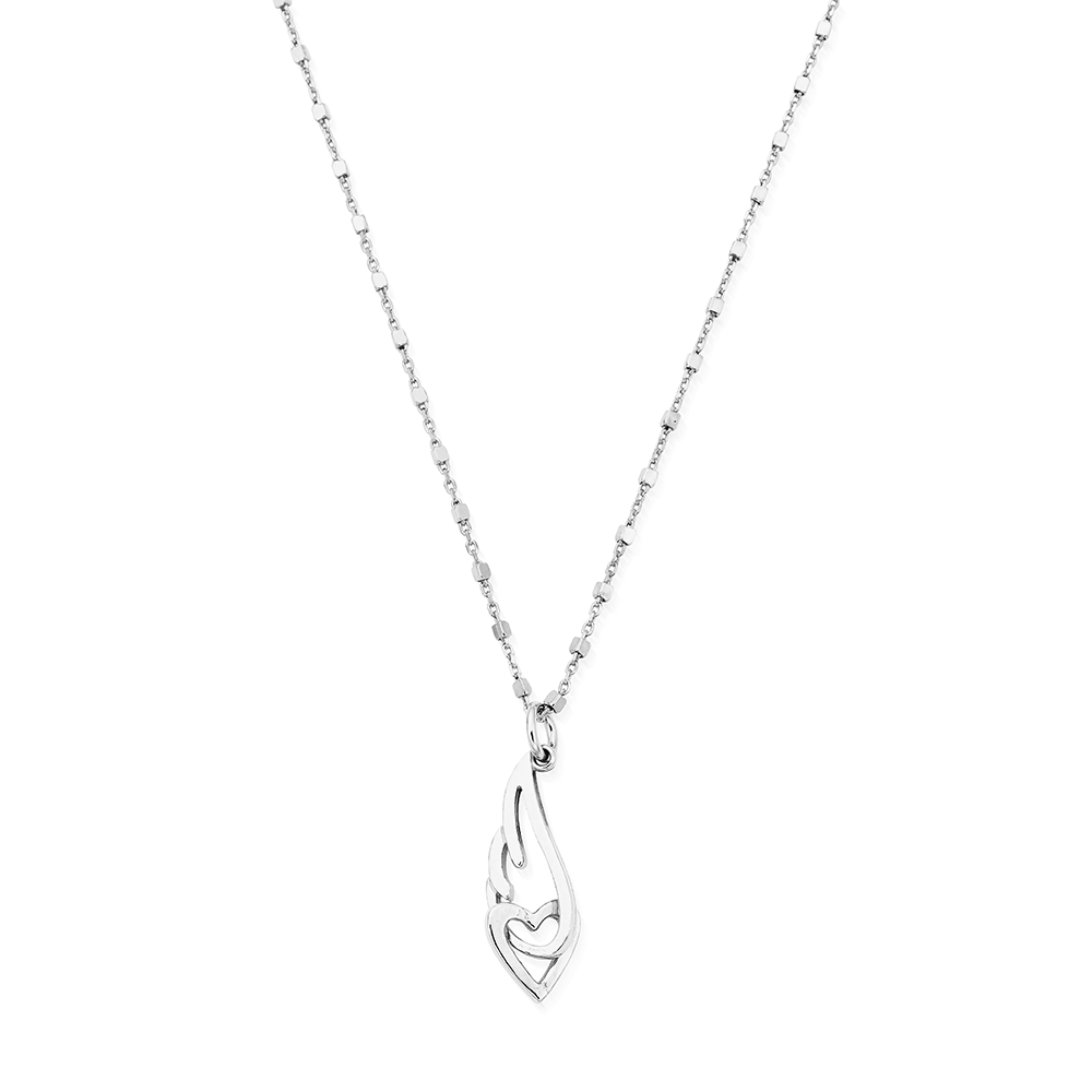 Delicate Cube Interlocking Heart and Angel Wing Necklace | ChloBo