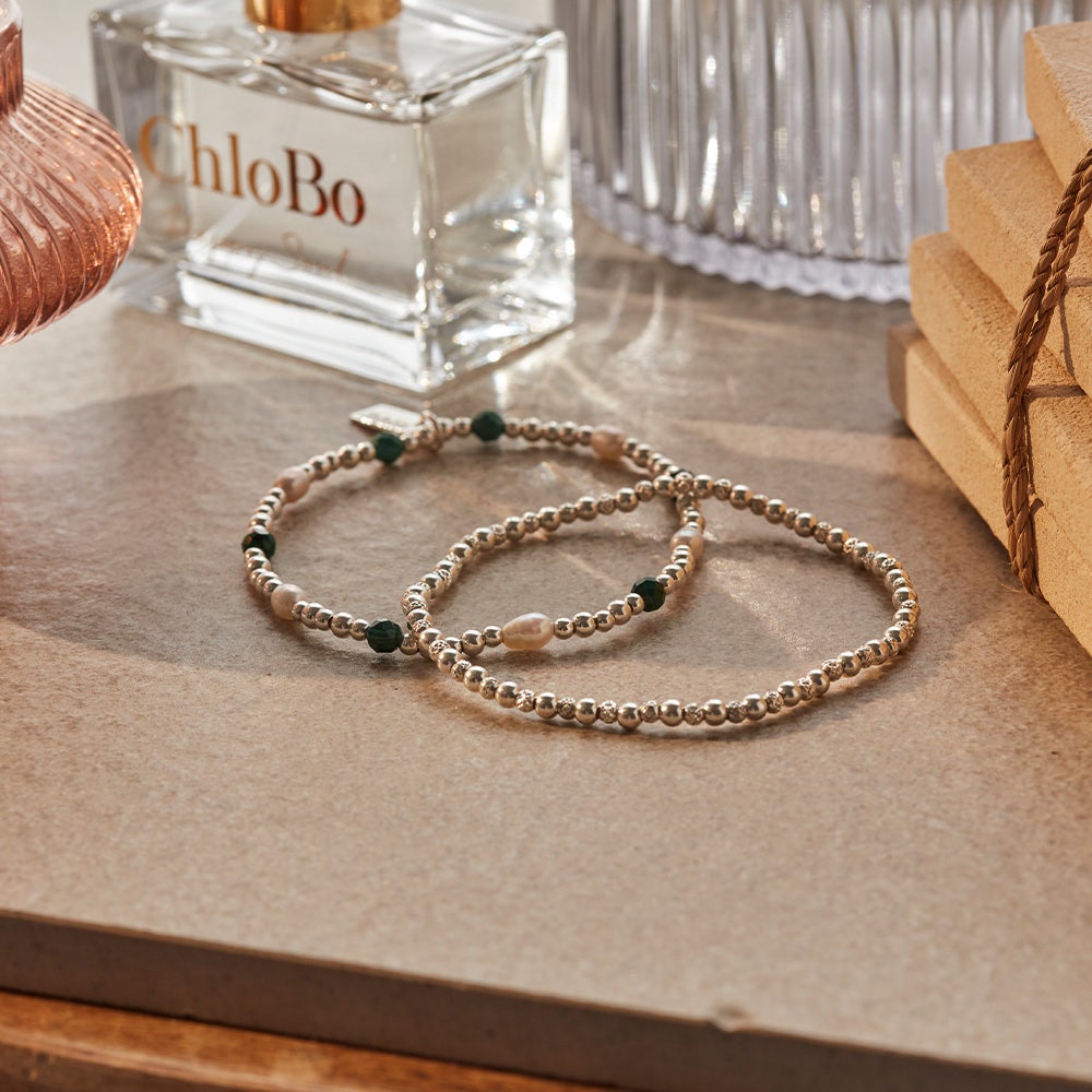 Magical Beauty Set of 2 Pearl & Malachite Bracelets | Chlobo