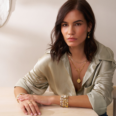 Mixed Metal Delicate Cube Chain Starry Moon Necklace