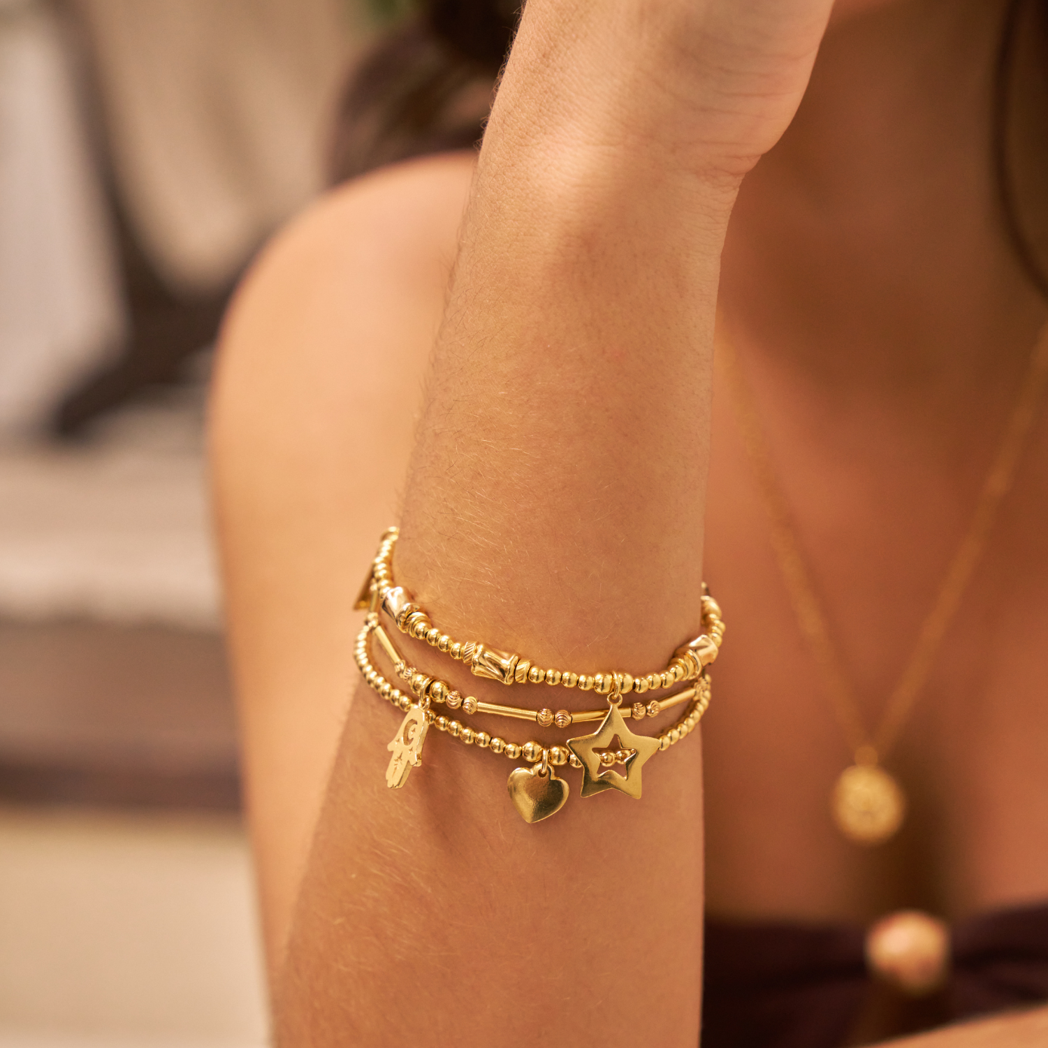 Dainty Moon Cut Sparkle Hamsa Bracelet