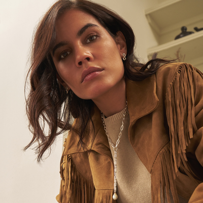 Mini Link Pearl Lariat Necklace