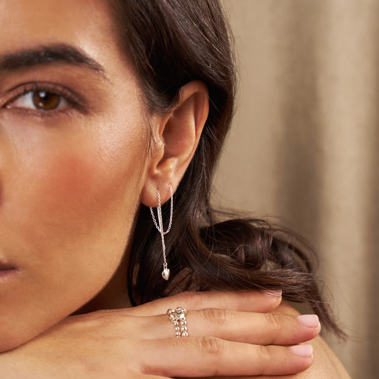 Mini Puffed Heart Pull Through Earrings