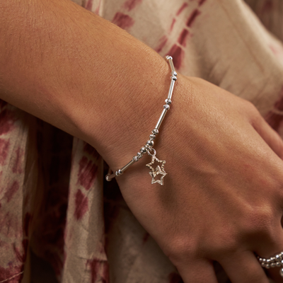 Dainty Moon Cut Sparkle Interlocking Star Bracelet