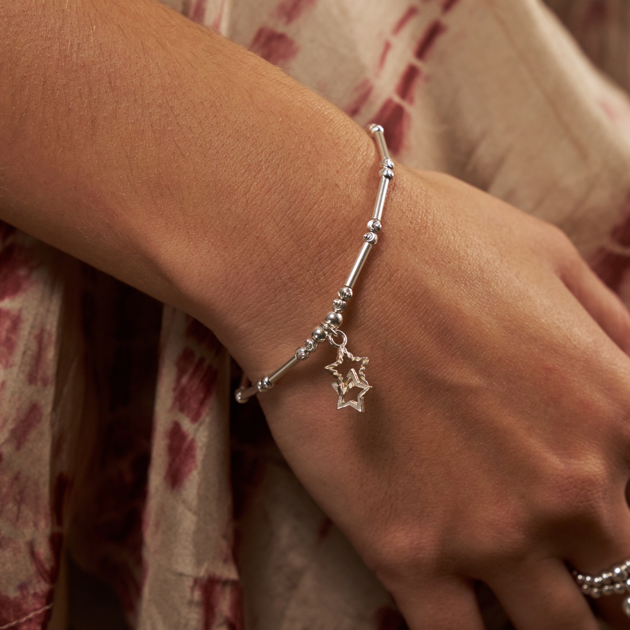 Dainty Moon Cut Sparkle Interlocking Star Bracelet