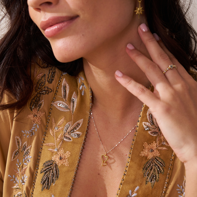 Mixed Metal Delicate Cube Chain Interlocking Heart Necklace