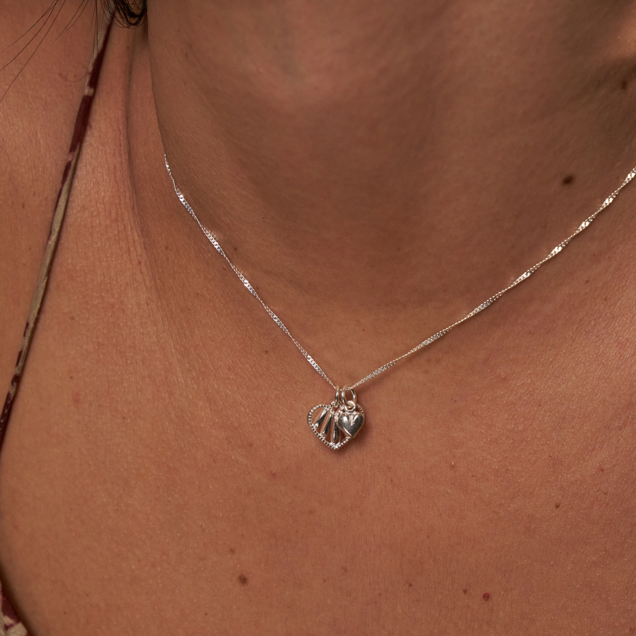 Tiny Twisted Rope Chain Loving Hearts Necklace