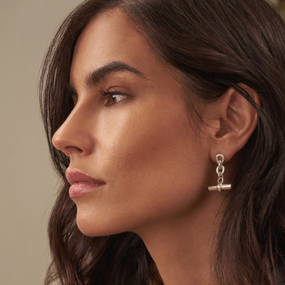 Anchor Chain 3 Link T-Bar Earrings