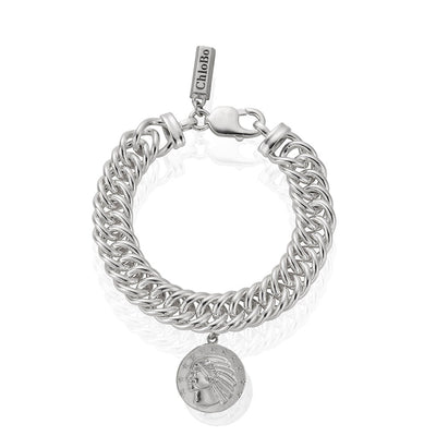 Double Curb Single American Chief Charm Bracelet | ChloBo