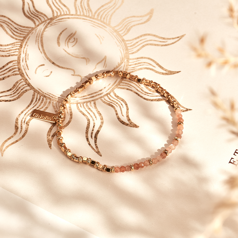 peach moonstone sparkle cube bracelet 1 | ChloBo