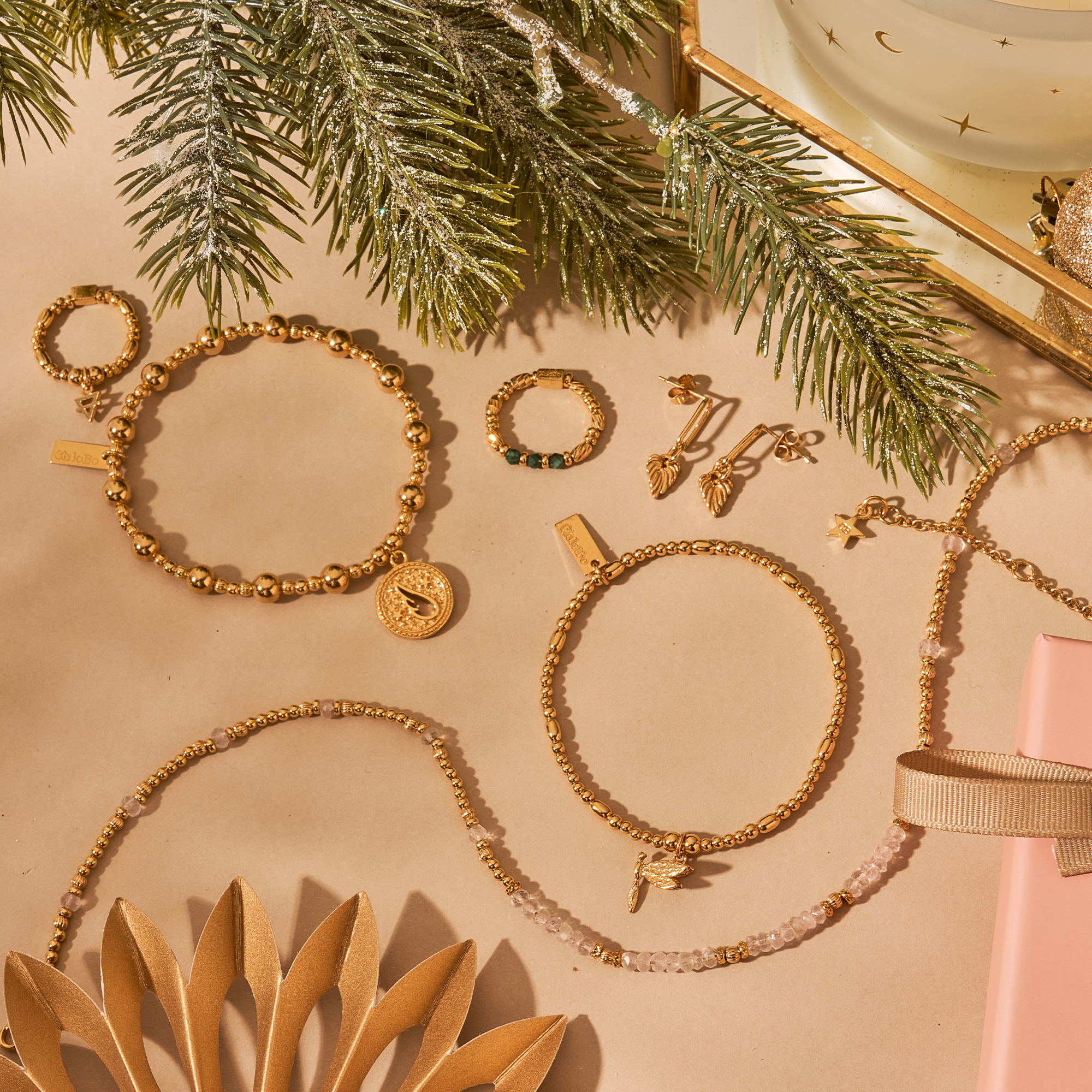 Leaf Heart Link Stud Earrings