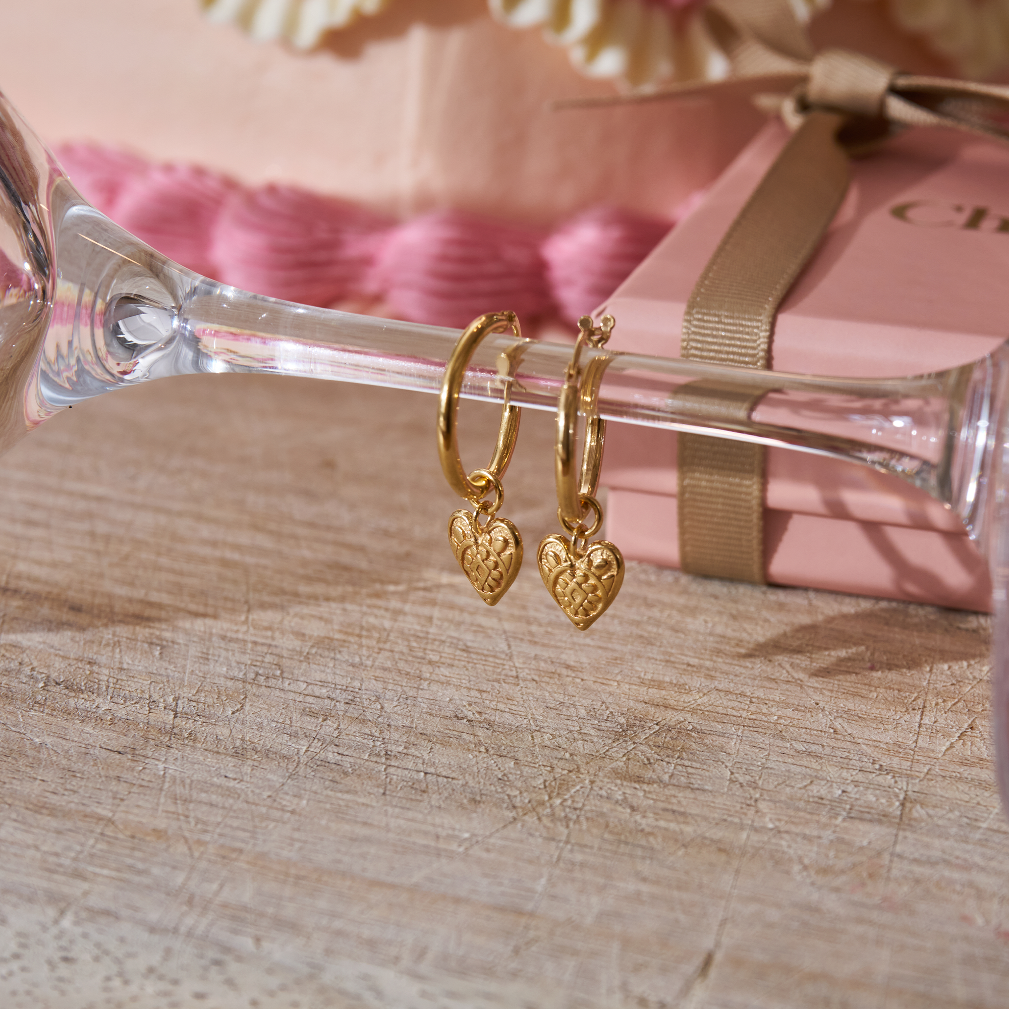 Decorated Heart Hoop Earrings