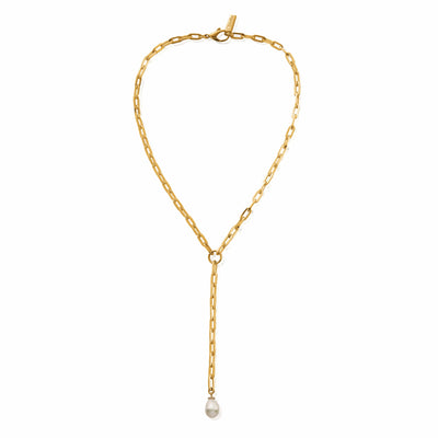 Mini Link Pearl Lariat Necklace