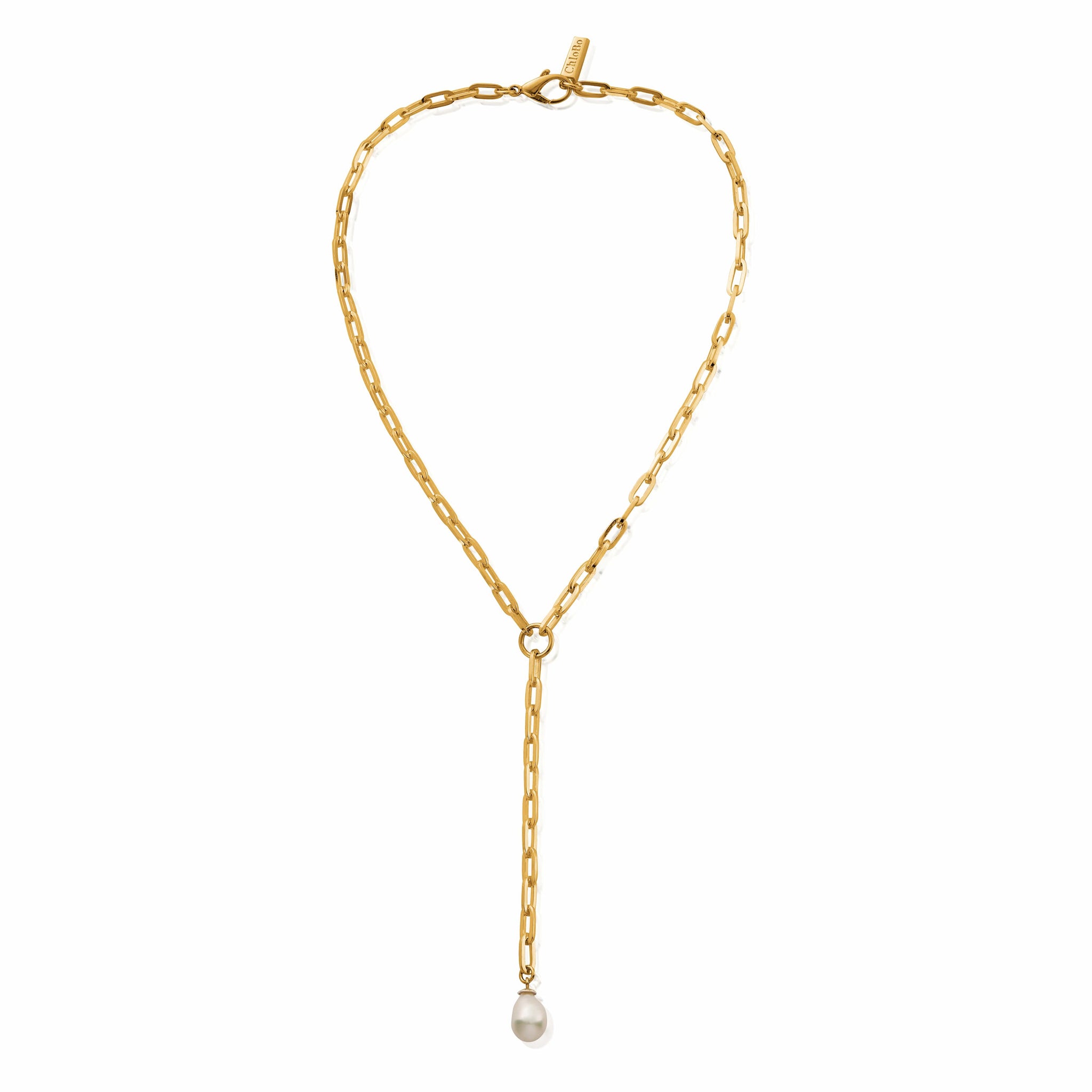 Mini Link Pearl Lariat Necklace