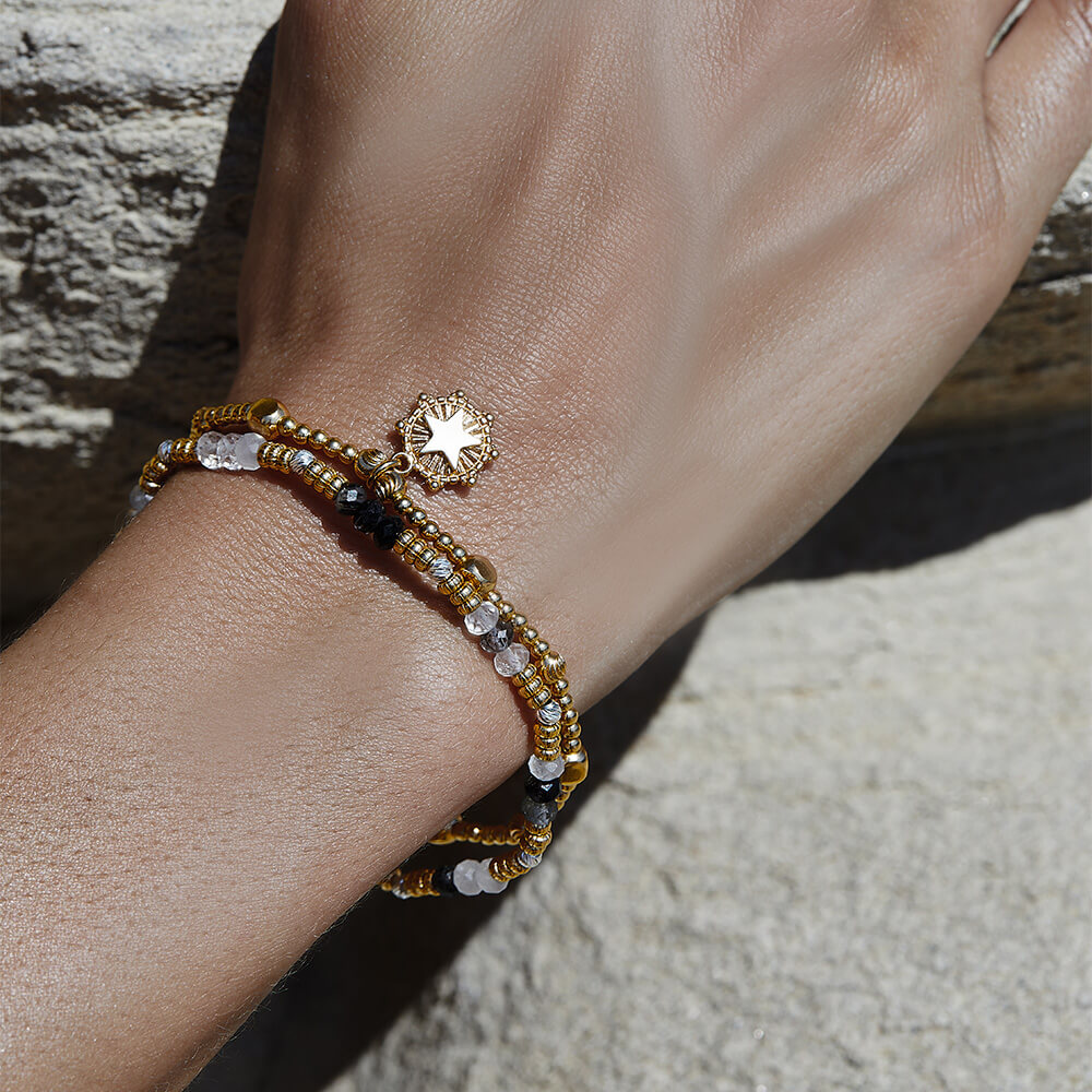 Mixed Metal Stone Of Empowerment Black Rutilated Quartz Bracelet