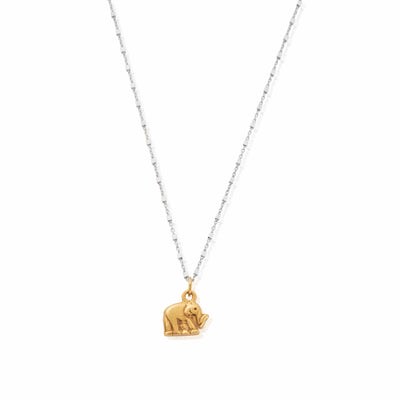 Mixed Metal Delicate Cube Chain Elephant Necklace