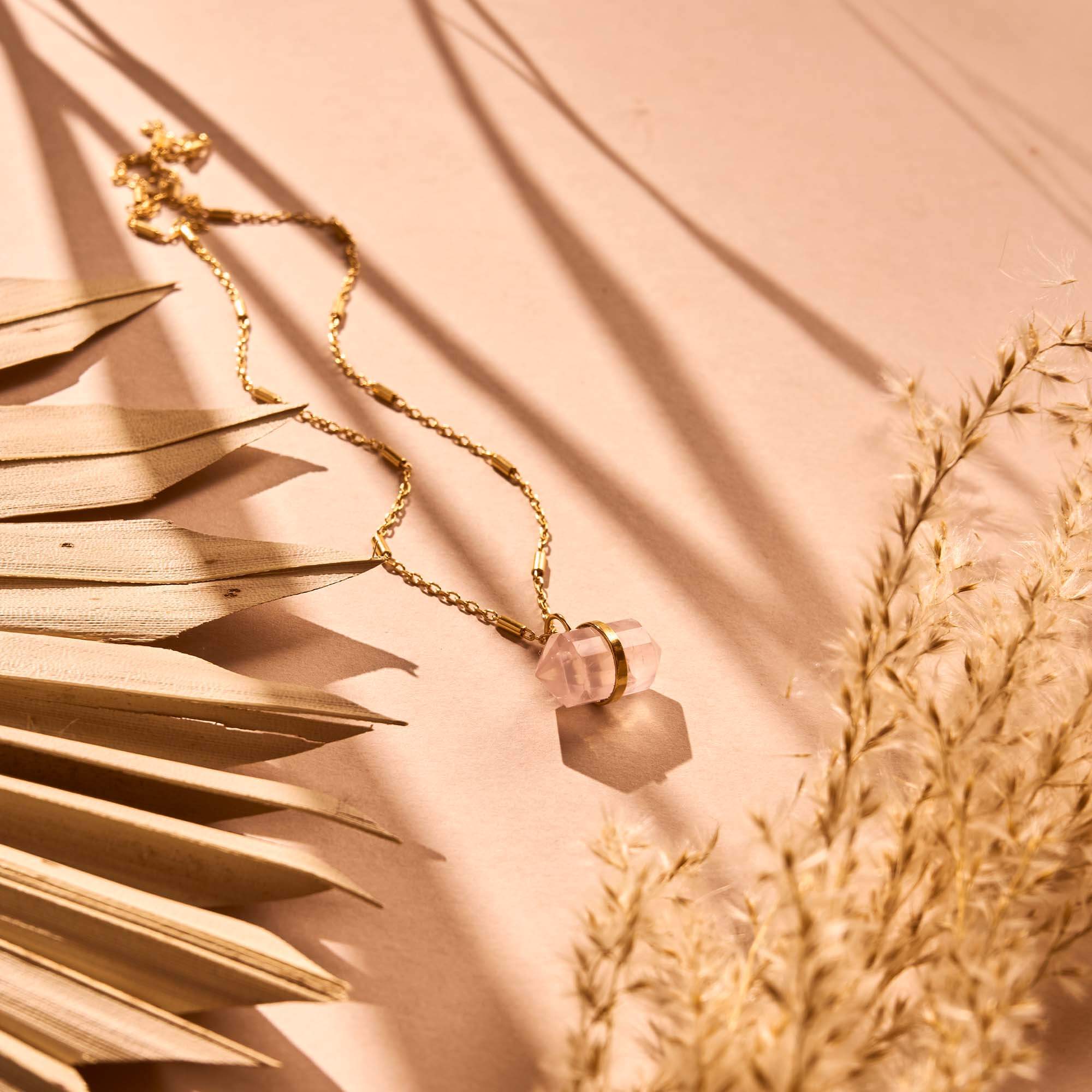 Love Goddess Rose Quartz Double Point Necklace