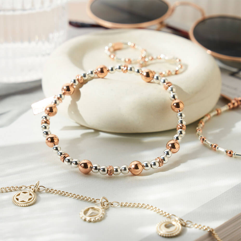 Rose Gold Mixed Metal Sparkle Ball Bracelet