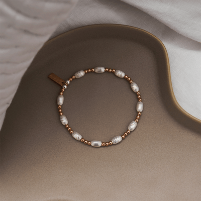 Rose Gold Mixed Metal Corrugated Oval Bracelet