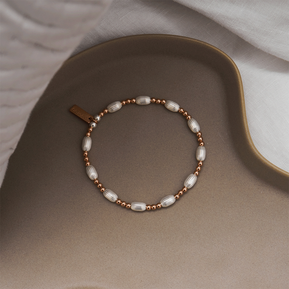 Rose Gold Mixed Metal Corrugated Oval Bracelet