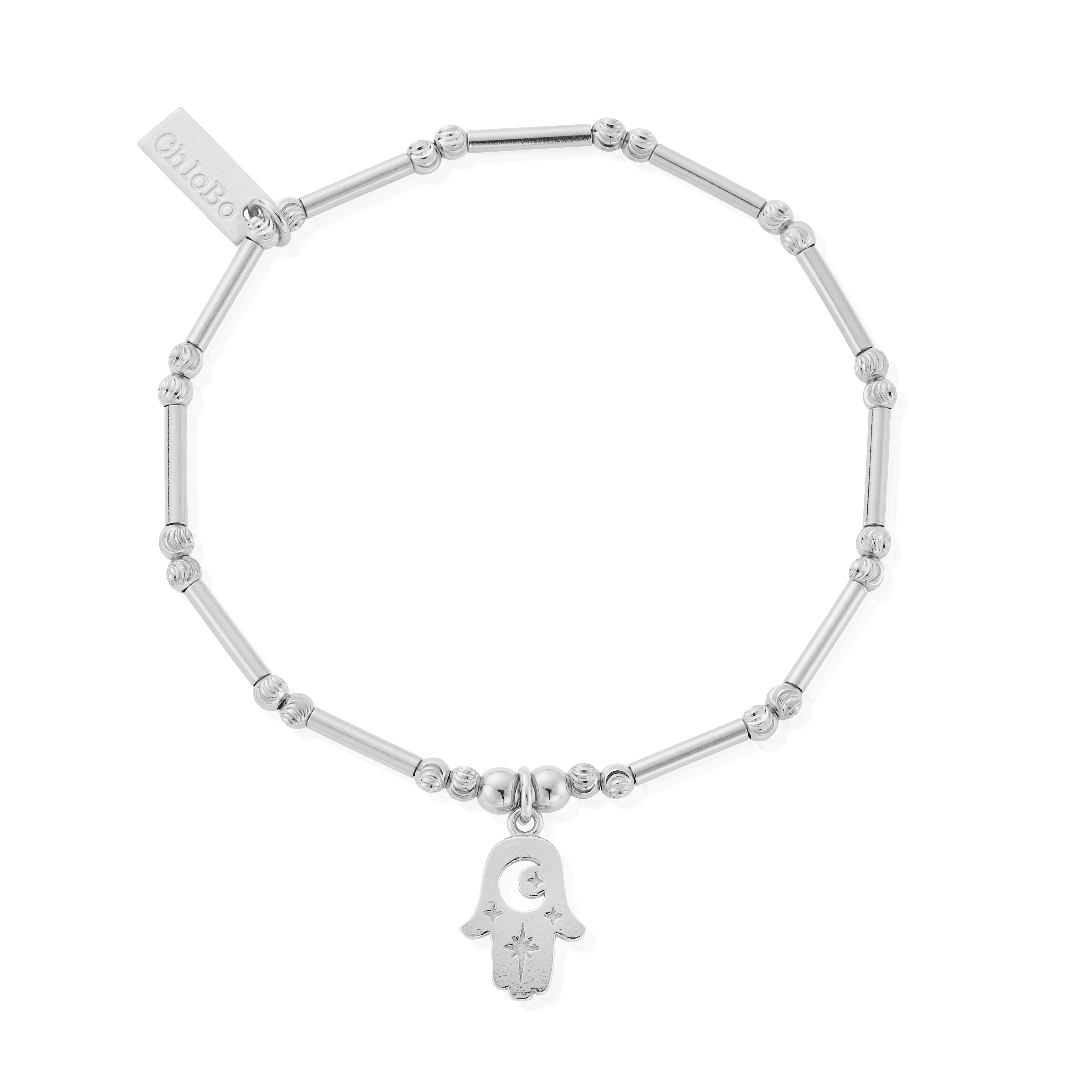 Dainty Moon Cut Sparkle Hamsa Bracelet
