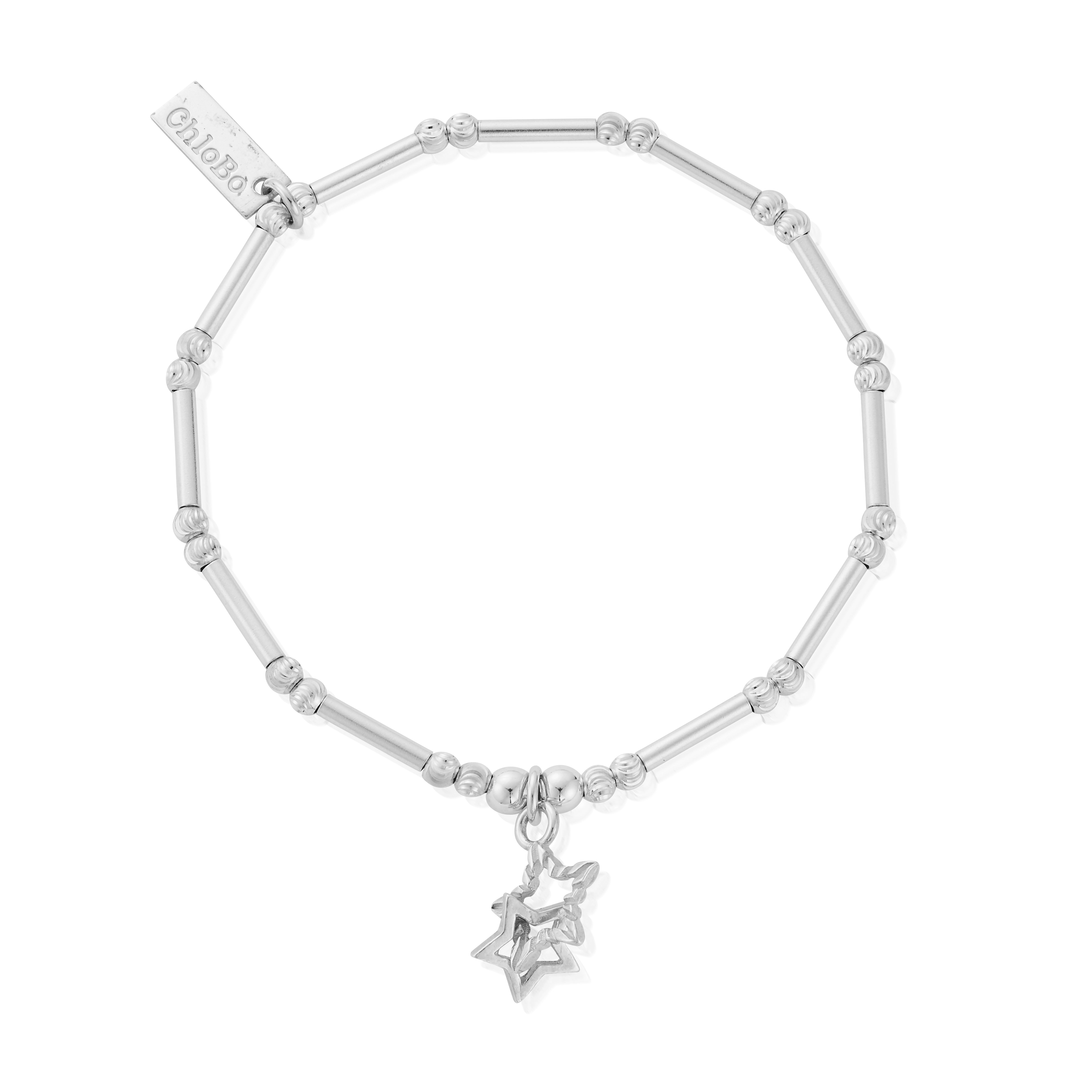 Dainty Moon Cut Sparkle Interlocking Star Bracelet