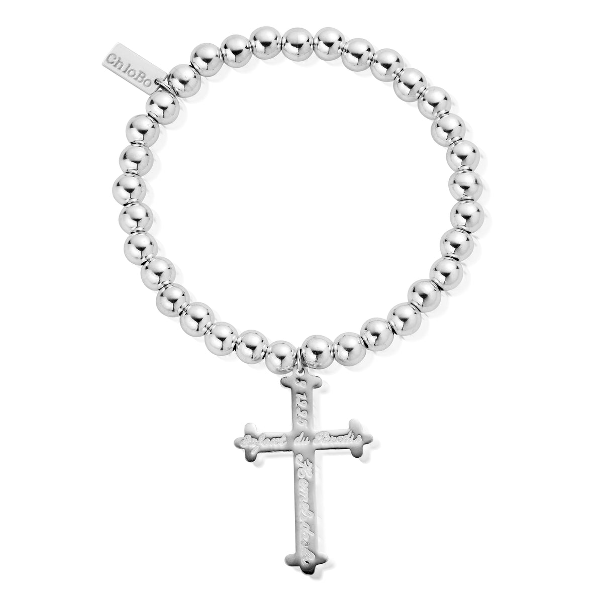 small ball inscribed cross bracelet | ChloBo
