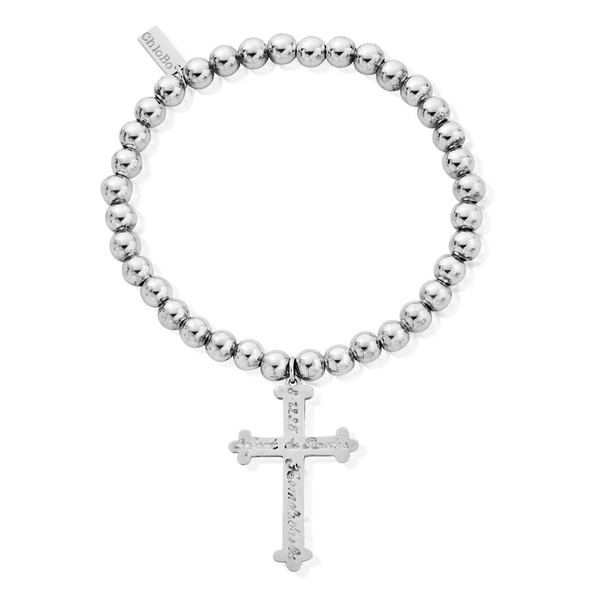 mens small ball inscribed cross bracelet | ChloBo