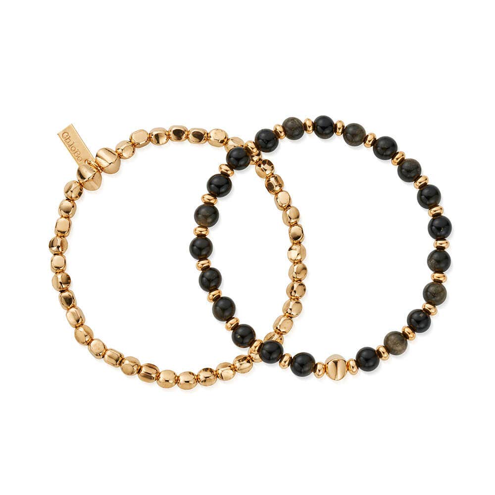 Men's Golden Obsidian Bracelet Set | Gold & Silver Options