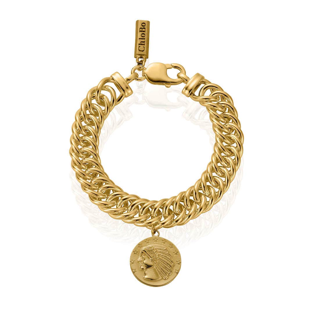 Double Curb Single American Chief Charm Bracelet | ChloBo