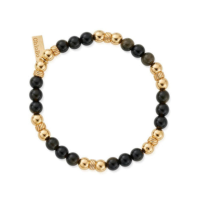 Men's Ball Bead Golden Obsidian Bracelet | Gold & Silver