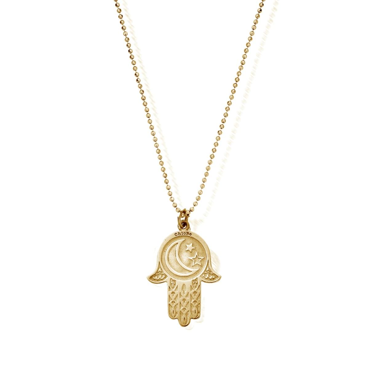 Diamond cut chain with moon & star hamsa hand pendant | ChloBo