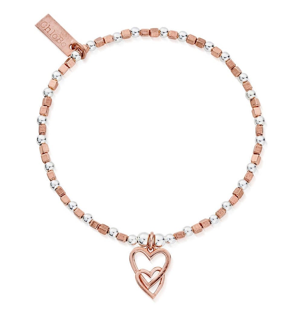 Rose Gold Mixed Metal Interlocking Love Heart Bracelet