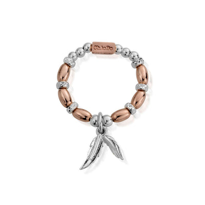 Rose Gold Mixed Metal Dainty Double Feather Ring