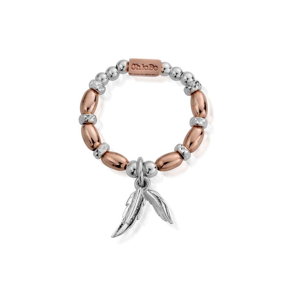 Rose Gold Mixed Metal Dainty Double Feather Ring