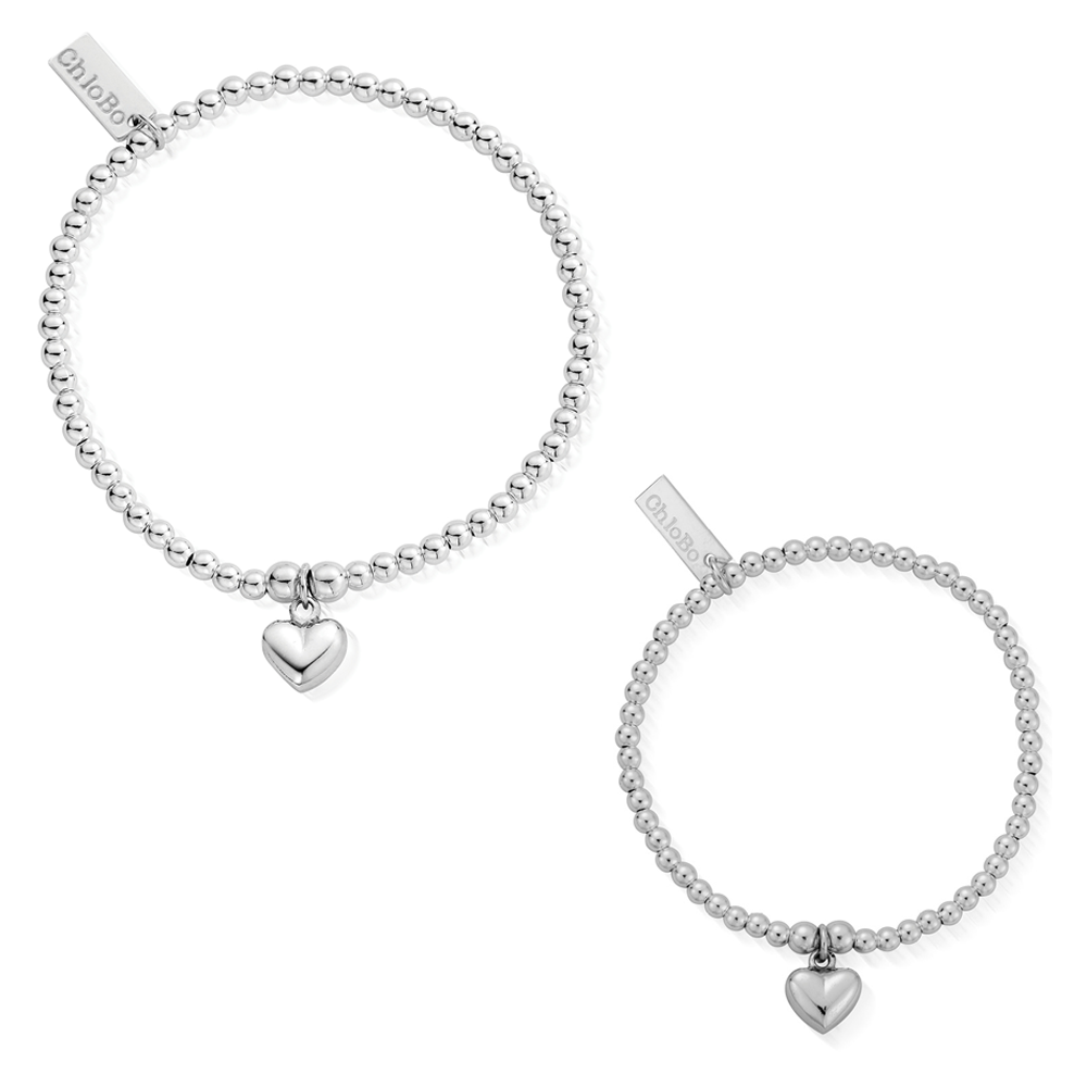 Cute Charm Puffed Heart Bracelet Gift Set - Adult & Child