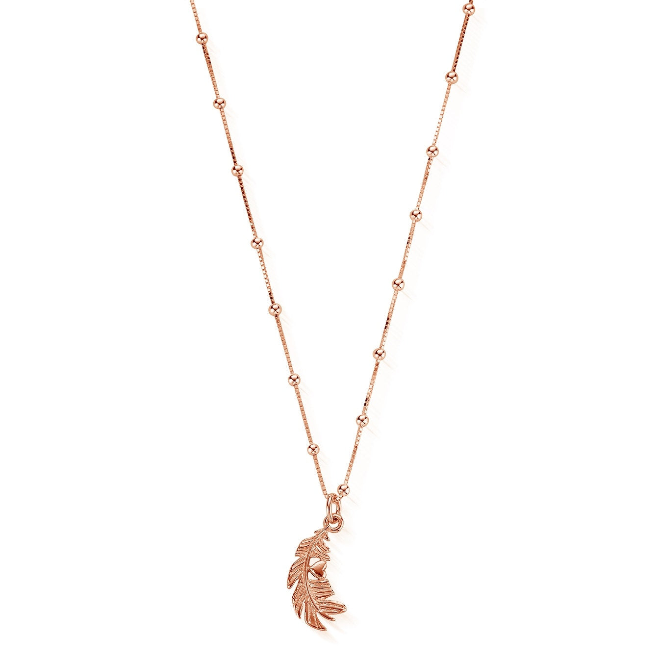 Rose Gold Bobble Chain Heart In Feather Necklace