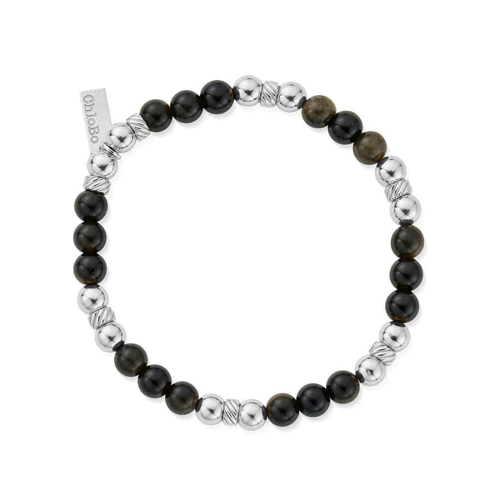 Men's Ball Bead Golden Obsidian Bracelet | Gold & Silver