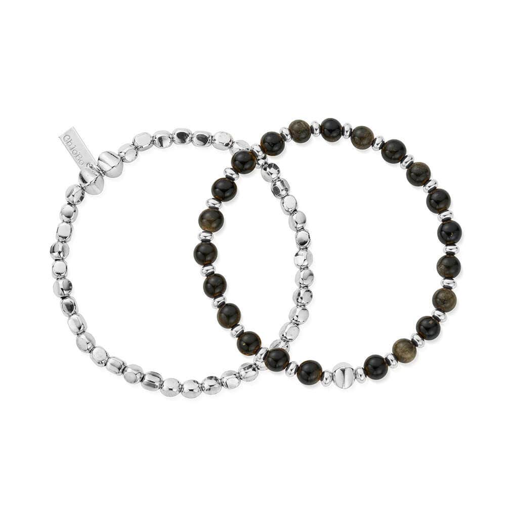 Men's Golden Obsidian Bracelet Set | Gold & Silver Options