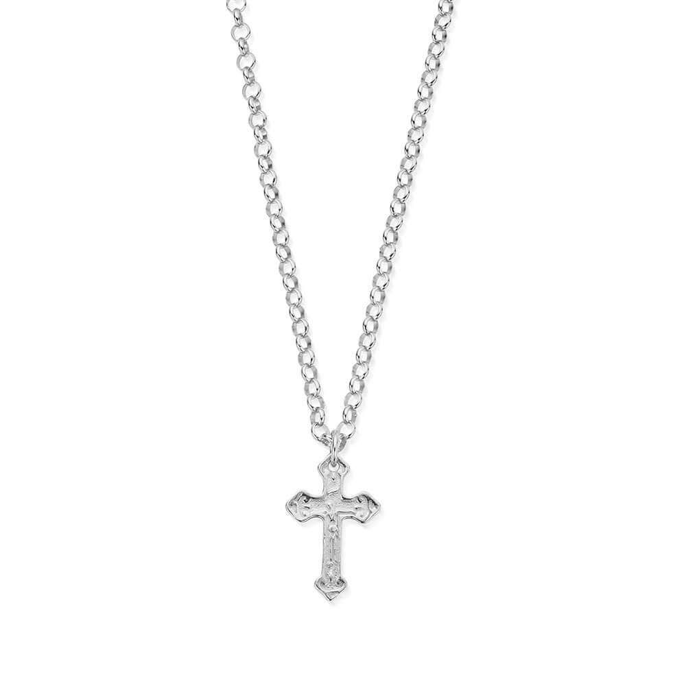 Men's Embossed Cross Necklace on a Belcher Chain