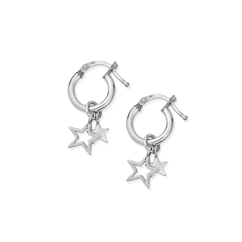 Double Star Small Hoop Earrings