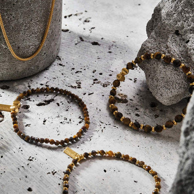 Men's Gold Tiger's Eye Slim Round Bracelet