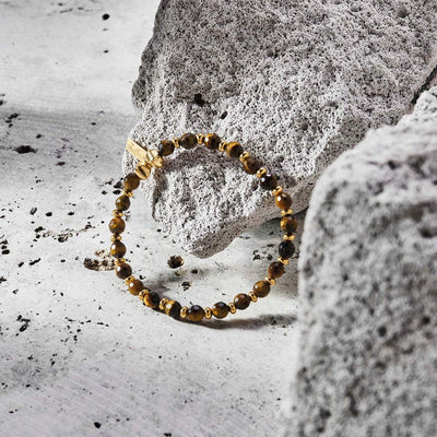 Men's Gold Tiger's Eye Slim Round Bracelet