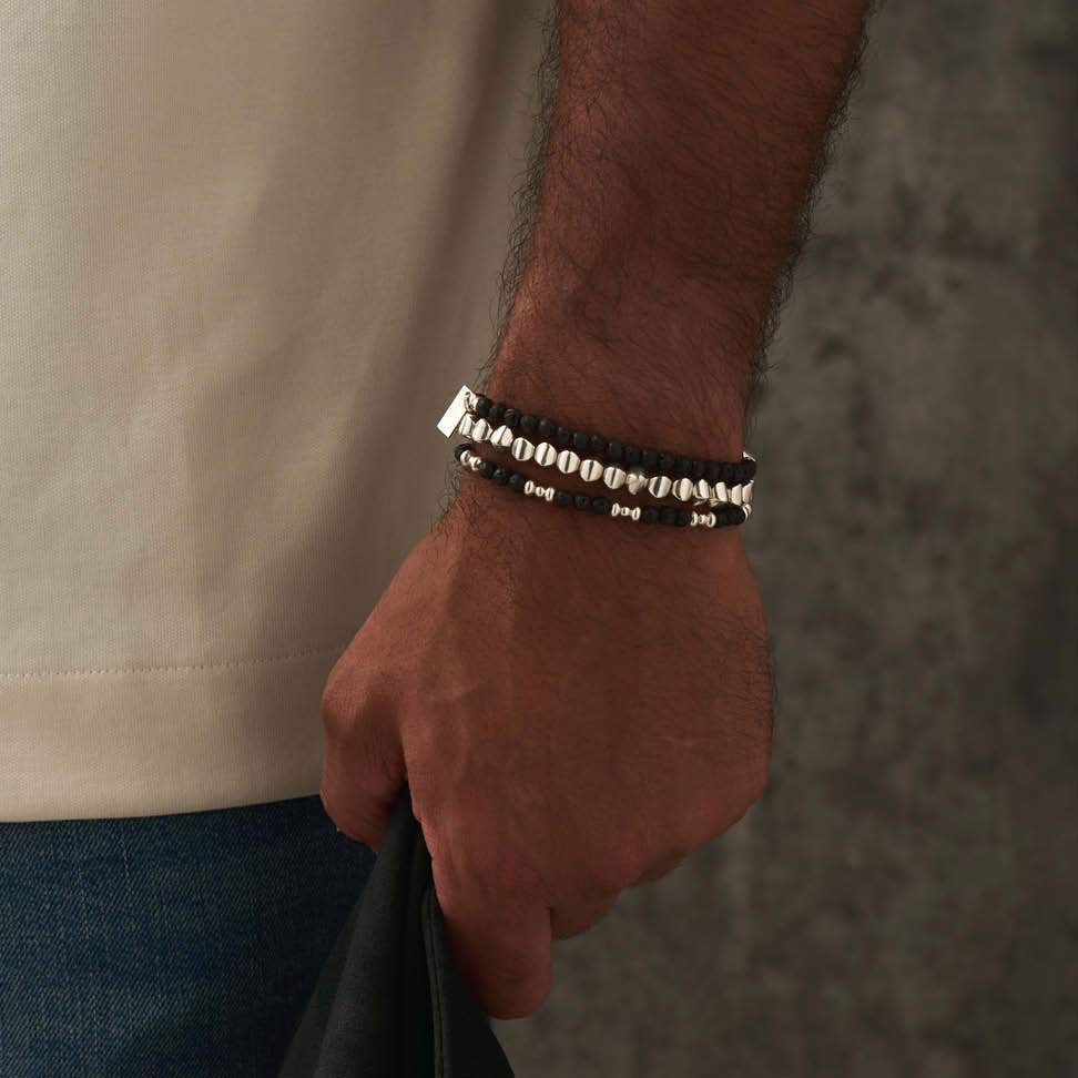 Men's Black Lava Saucer Bracelet | Gold & Silver Options