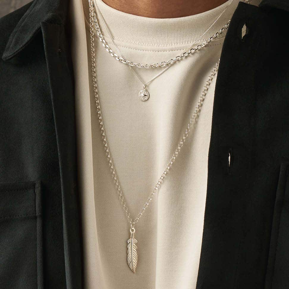 Men's Compass Pendant Necklace on a Curb Chain