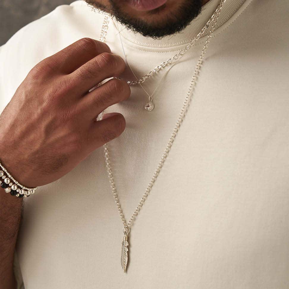 Men's Feather Pendant Necklace on a Belcher Chain – ChloBo UK