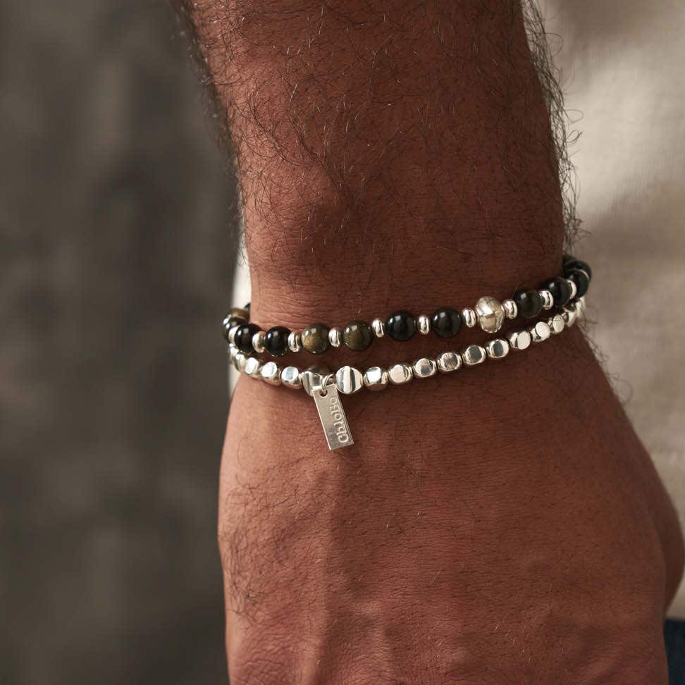 Men's Golden Obsidian Bracelet Set | Gold & Silver Options